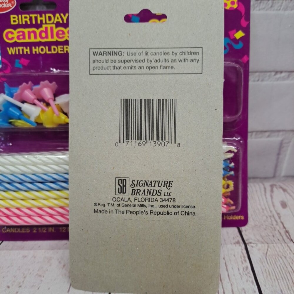 VTG Betty Crocker Birthday Candles With Holders 2.5" Striped Candles Pink Yellow - Picture 3 of 6